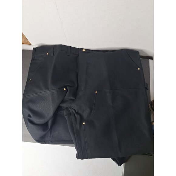 Carhartt Pants Mens 46x30 Black Duck Double Front Flannel Lined Dungaree New - Picture 9 of 12